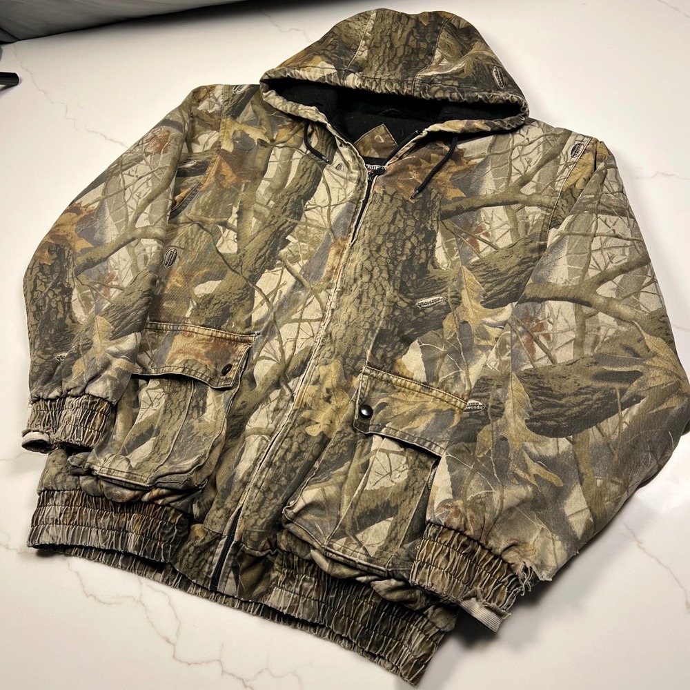 Outfitters Ridge Realtree Hardwoods Camo Jacket Mens Medium Hooded Bomber Coat